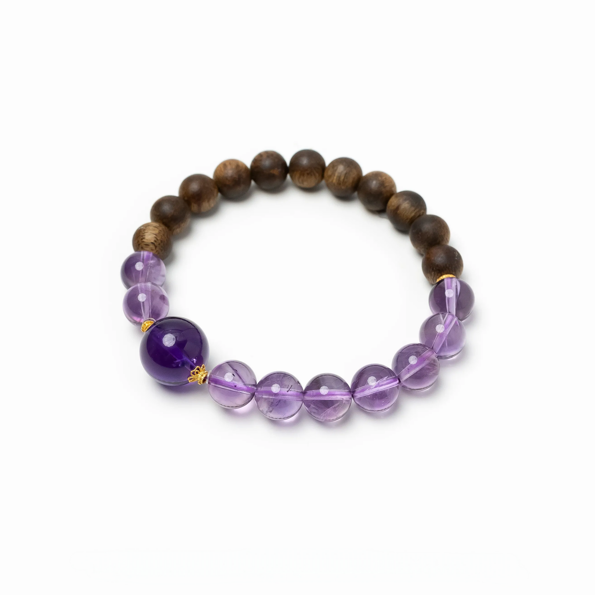 [Dawn Series] Amethyst Purple Crystal & Wood Bracelet