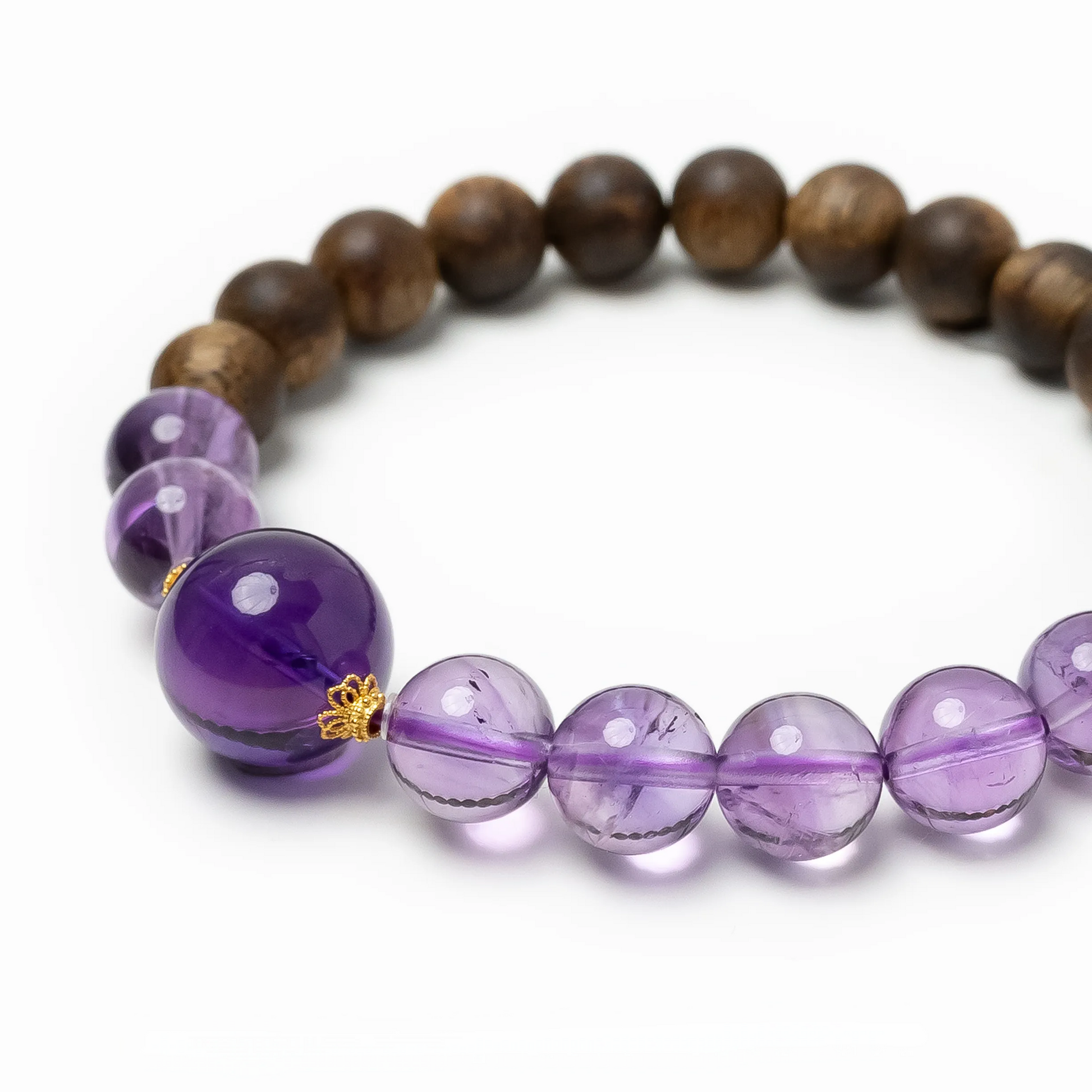 [Dawn Series] Amethyst Purple Crystal & Wood Bracelet