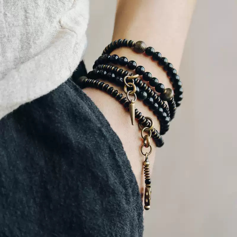 [Eclipse Series] Obsidian Copper Multi-loop Bracelet With Totem