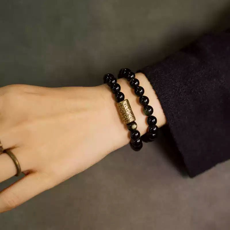 [Eclipse Series] Obsidian Copper Multi-loop Bracelet