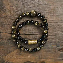 Image of [Eclipse Series] Obsidian Copper Multi-loop Bracelet