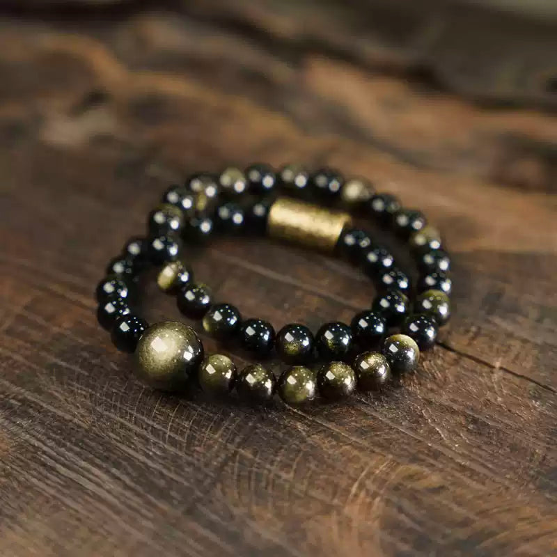 [Eclipse Series] Obsidian Copper Multi-loop Bracelet